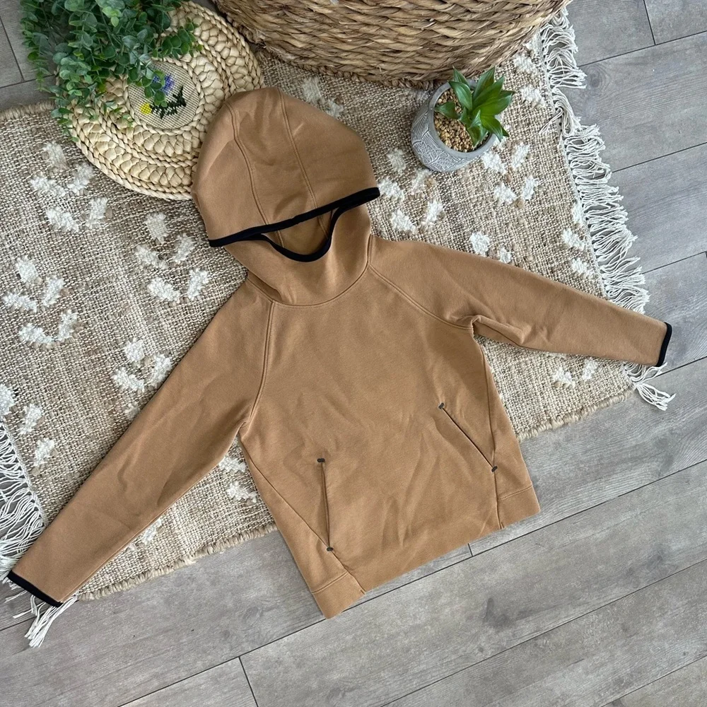 Old Navy Boy’s Active Dynamic Fleece Tan Hoodie Sweatshirt with Black Trim